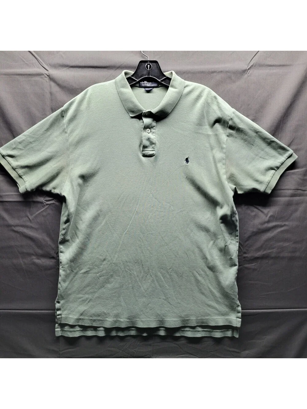 Vintage Ralph Lauren Polo Shirt Men XL Short Sleeve Pullover Green w/ Navy Pony